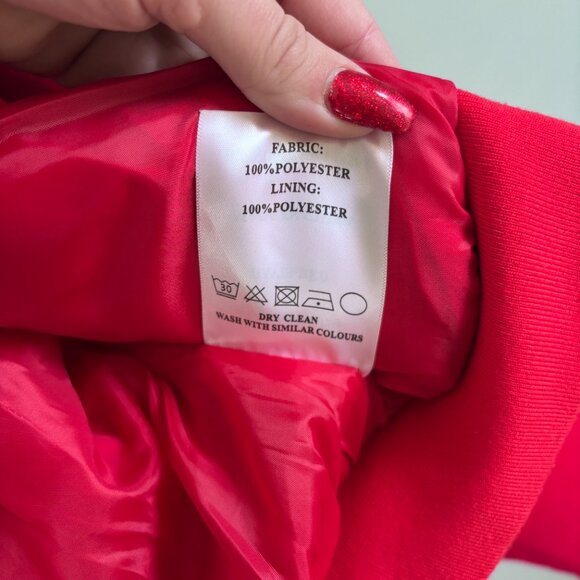 Azalea Wang Womens Medium Red Crop Bomber Jacket Streetwear Moto Style Striped - Picture 6 of 9